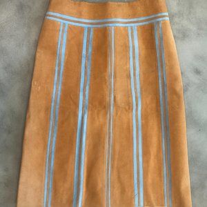 Peach + Turquoise Pieced Suede Skirt - A-Line / Mid Length